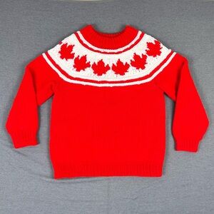 Handmade Red Canada Sweater with Maple Leaf Pattern